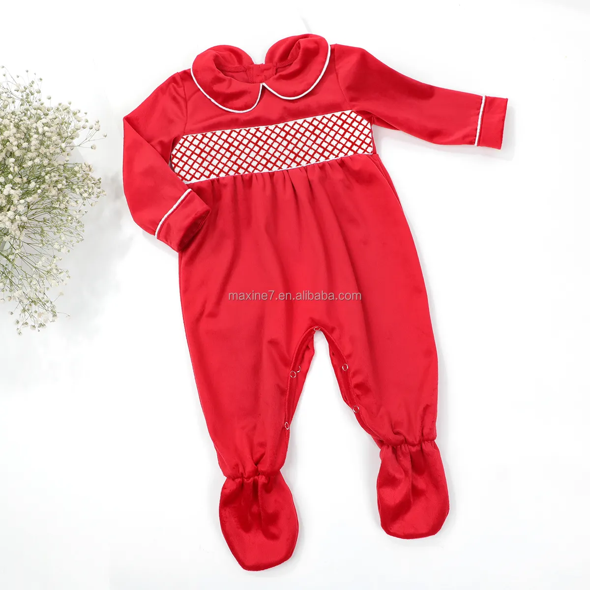 Trẻ em smocking quần áo Boutique trẻ em nhung Jumpsuit đồ ngủ bé smocked Rompers bán buôn