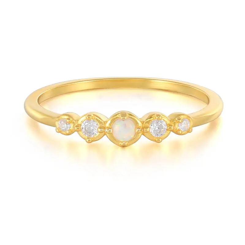 Jachon prezzo all'ingrosso fedi nuziali 925 sterling silver Opal set diamond ring fashion simple Ins creative vintage retro ring