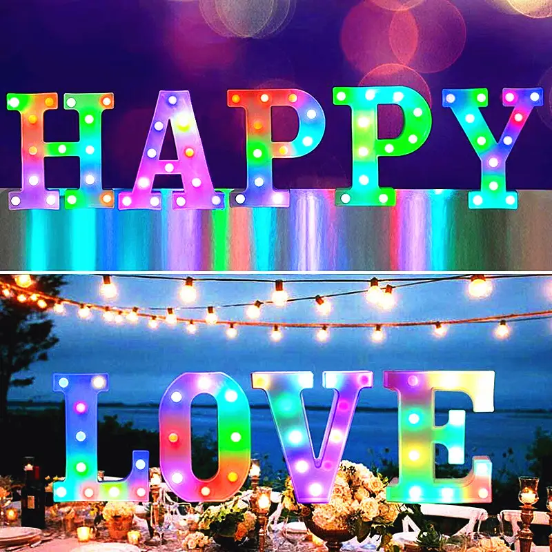 Pooqla Colorful LED Marquee Letter Lights with Remote Light Up Marquee Signs Party Bar Letters with Lights Decorations for