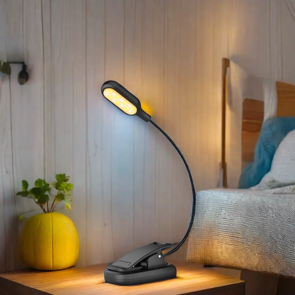 LOHAS lampu buku USB dapat diisi ulang, pelindung mata klip LED pada lampu baca 14 LED 20 mode tempat tidur lampu baca untuk perjalanan berkemah