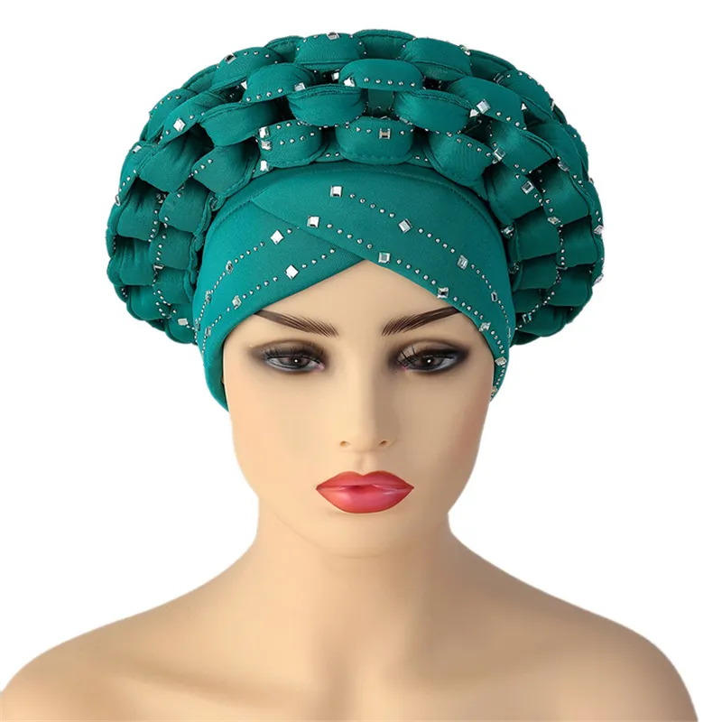 Turbante ajustable para la cabeza, Bandana trenzada africana, Hijab musulmán indio con diamantes de imitación