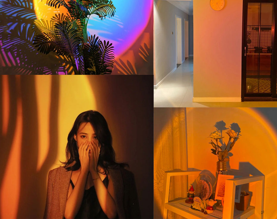 Colorful WiFi Tuya Sunset Lights APP Controlled Full Spectrum RGB Adjustable 360 Rotation with Alexa Google Sunlight Lamp