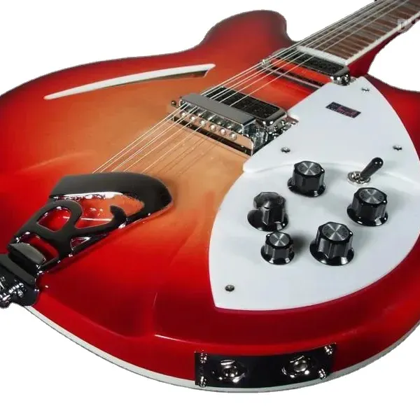 कस्टम रिक फायर ग्लो चेरी सनबर्स्ट 360 12 स्ट्रिंग्स इलेक्ट्रिक गिटार सेमी हॉलो बॉडी ट्रायंगल मदर ऑफ पियरलॉइड फिंगरबोर्ड