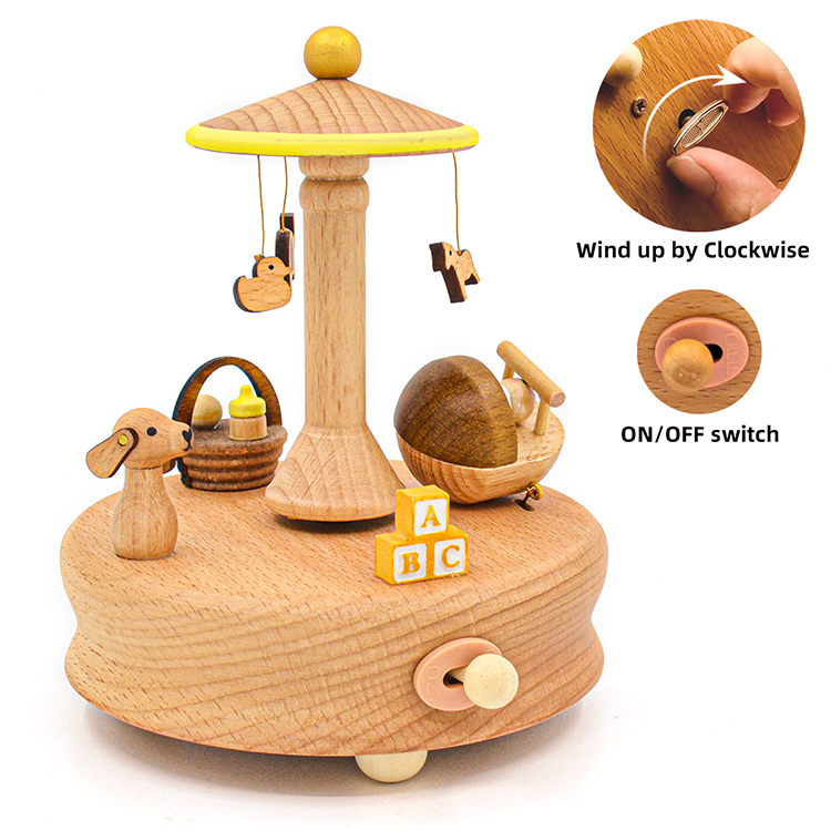 52705017 marrón - Caja de música de madera con bebé durmiendo