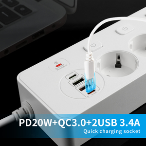 带单开关的欧盟电源插座20W USB充电器桌面扩展电源板 - Product Image 5