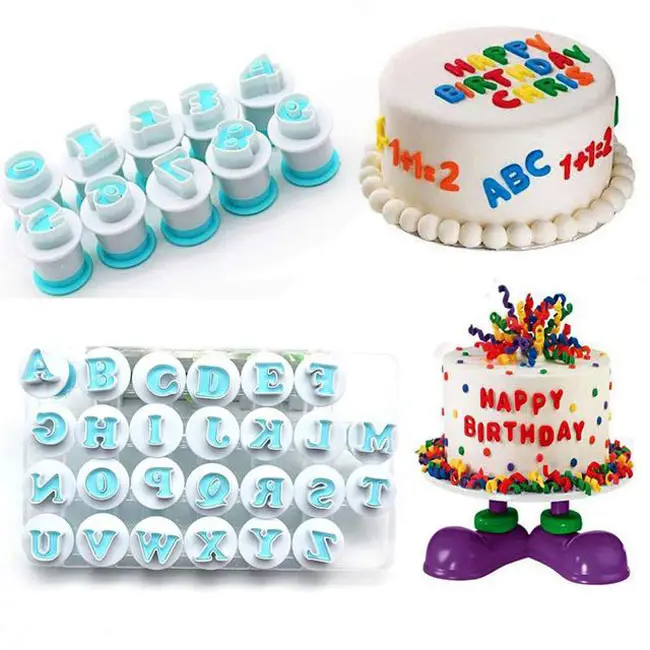 Creative plastic lowercase alphabet 3d fondant tools cake decorating alphabet cookie plunger cutter