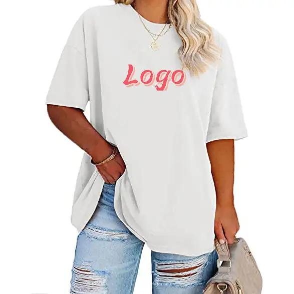 T-shirt blanc Fashion-Forward pour femme avec espace pour LOGO Tissu en coton surdimensionné de haute qualité