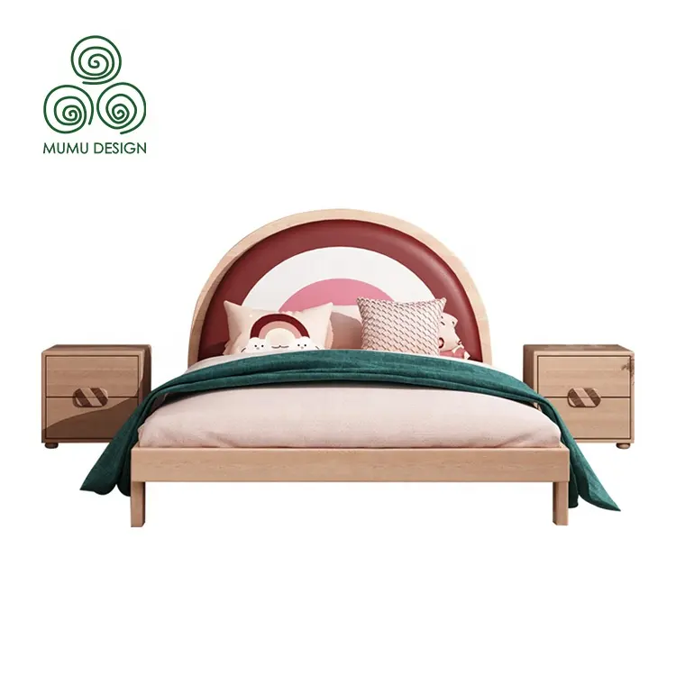 Mkami cama infantil de madeira sólida, cama de madeira moderna para crianças, arco-íris, cama rosa, casa de madeira sólida