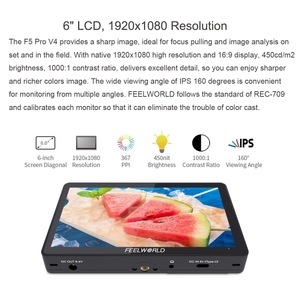 Monitor FEELWORLD F5 Pro V4 3D LUT 4K Entrada Salida Brazo inclinable Pantalla táctil de 6 pulgadas Monitor de campo de cámara DSLR - Product Image 3