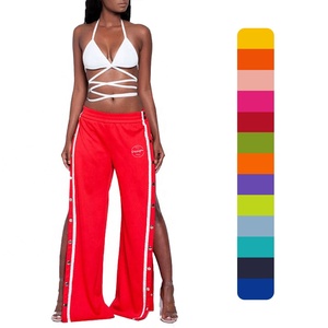 Özel yüksek kaliteli fransız Terry Snap düğmesi Joggers elastik bel gevşek Fit kırmızı düz bölünmüş düz düğme Sweatpants kadınlar - Product Image 1