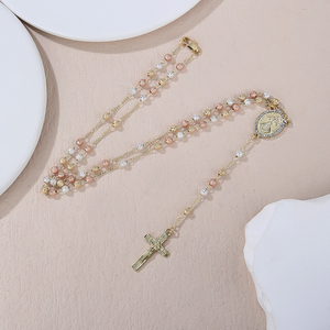 Free <strong>Samples</strong> Gold Plated Virgin Mary Pendant <strong>Cross</strong> Religious Rosary Necklace Long Prayer Beads Catholic Gift Featuring Zircon - Product Image 3