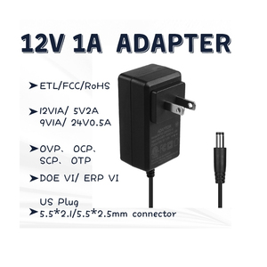 Adaptador de CA/CC de 12V 1A con enchufe de CC de 5,5x2,1mm Entrada de 100-240V para cámara de seguridad Monitor LED Fuente de alimentación Salida de 5V/2A 12W de potencia