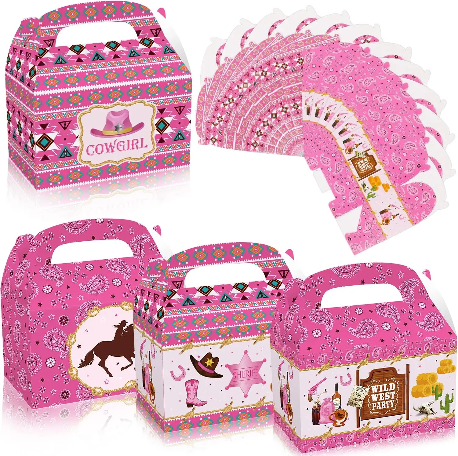 Cajas de decoración para fiesta de vaquera occidental, Cajas de Regalo para fiesta de vaquera, decoraciones para fiesta de cumpleaños, caja temática de caballo, 12 Uds.