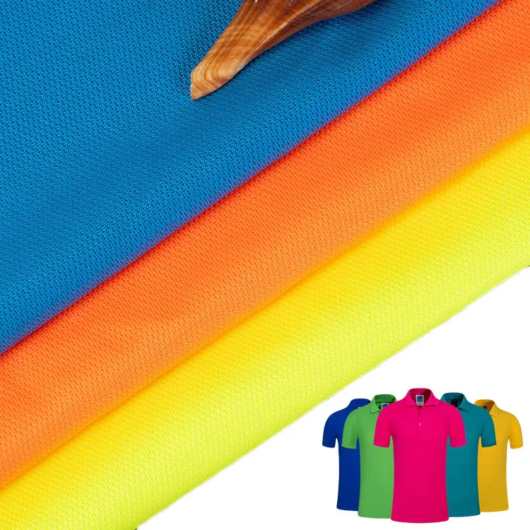 Camisas polo de poliéster personalizadas tingidas lisas tecido Pique 220 GSM para homem tecido de camisa única de desporto Bangladesh