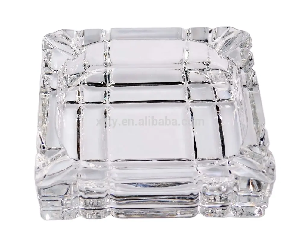 Cinzeiro de vidro quadrado transparente, gravado em forma de cristal de alta classe