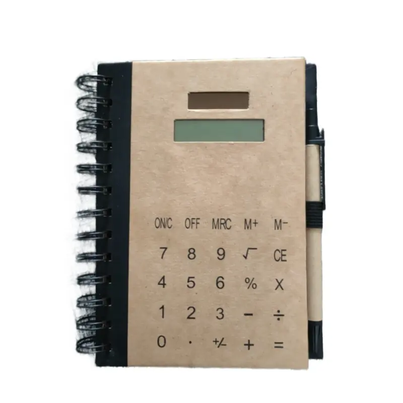 Regalo corporativo personalizado, promoción de oficina, cuaderno en espiral de papel artesanal ecológico reciclado, libretas de tapa dura y blanda, calculadora solar