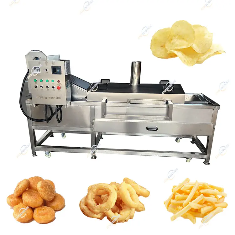 Industriële Aardappel Ui Pinda Weegbree Bananenchips Frituurmachine Continue Automatische Friteuse