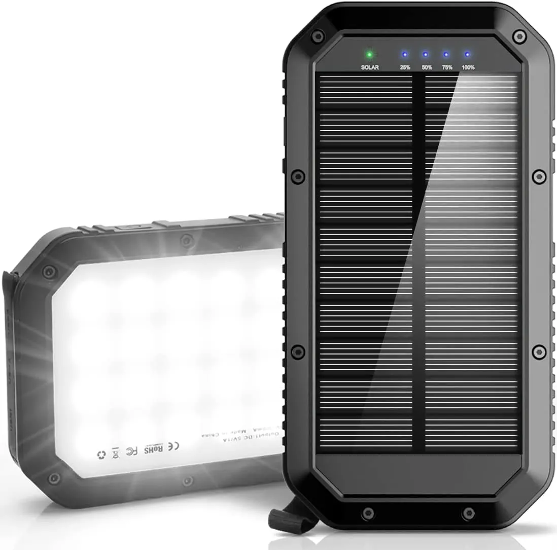 Großhandel tragbare wasserdichte Outdoor Solar Mobile Pawer Bank 20000 Power Bank 20000mah USB C Ausgang drahtloses Ladegerät