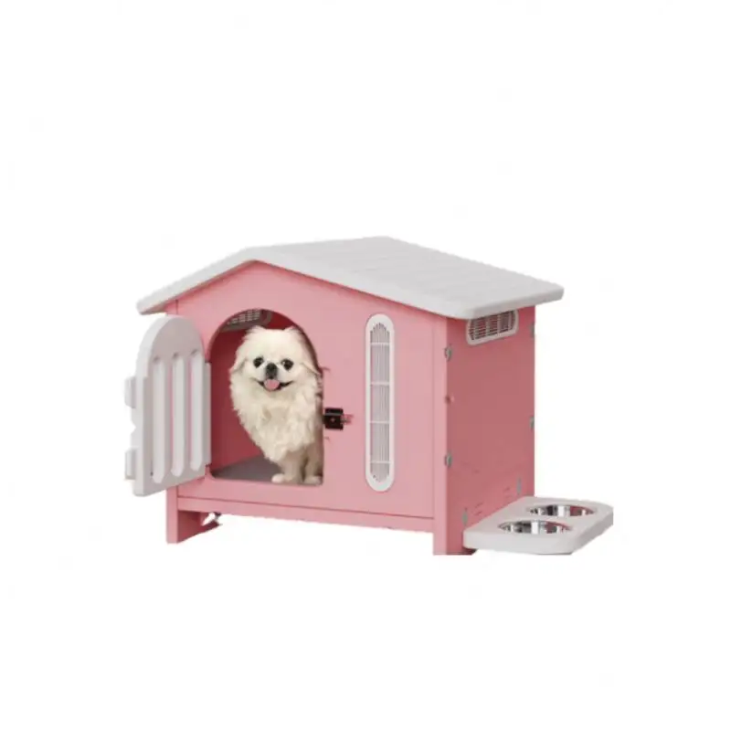 Modern luxury pet house outdoor kennel indoor plastic pet dog house with feeder bowl