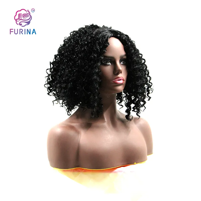 HOT China furina 18 pulgadas peinado africano pelo de alta temperatura negro rizado parte lateral peluca sintética para mujeres negras