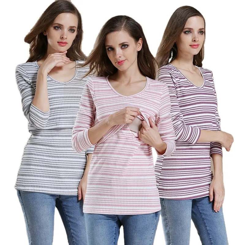 New Spring/Fall Women Long Sleeve Maternity Clothes Breastfeeding Nursing T Shirt Double Layered V Neckline Sweatshirts