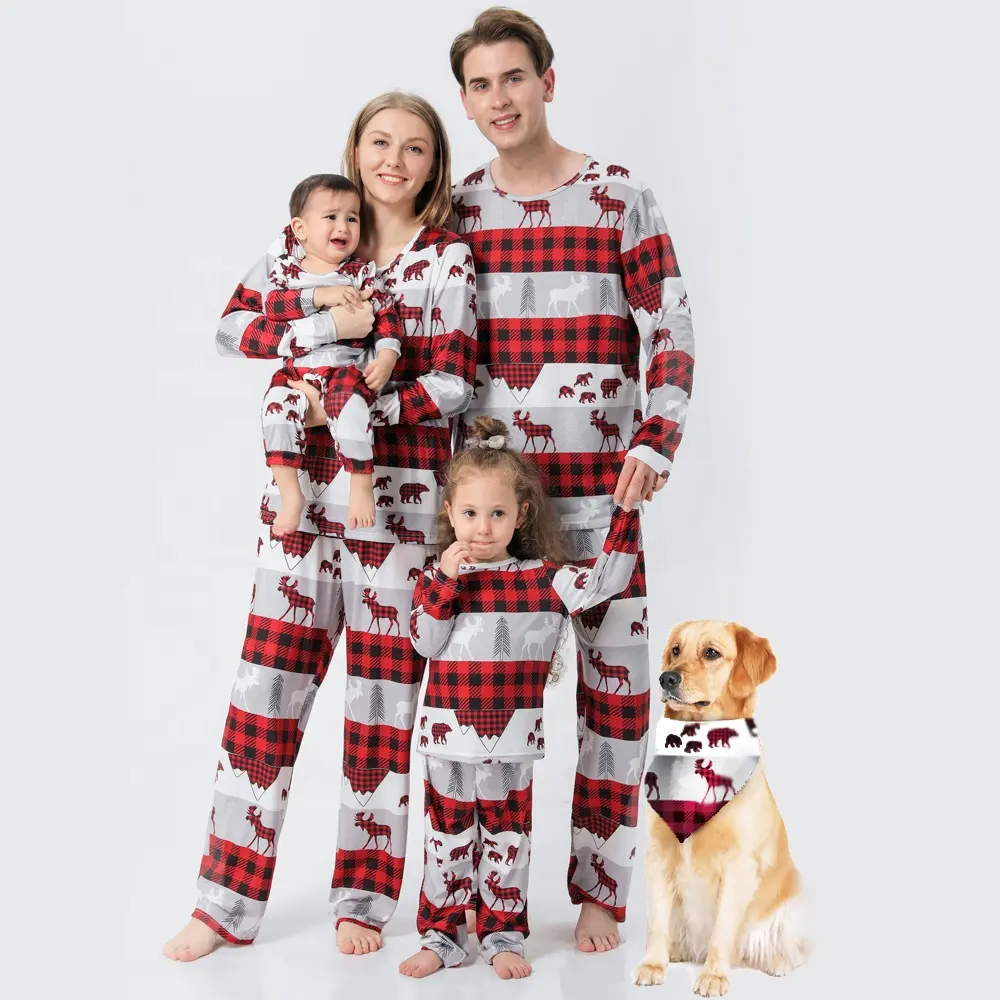 Pyjama de noël à rayures pour la famille, vêtements de nuit maman et moi pour garçons, vêtements de nuit en coton pour hommes, vente en gros
