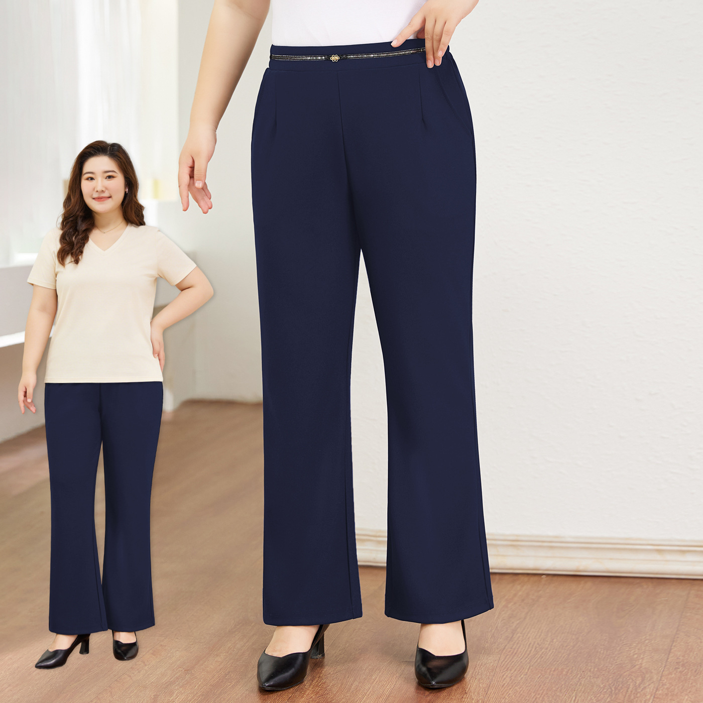 Pantalon de tailleur bleu marine grande taille pour bureau