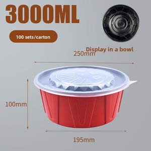 Bacia redonda plástica descartável vermelha e branca do Fast Food dos PP com tampa para o empacotamento Takeaway do macarrão da sopa - Product Image 6