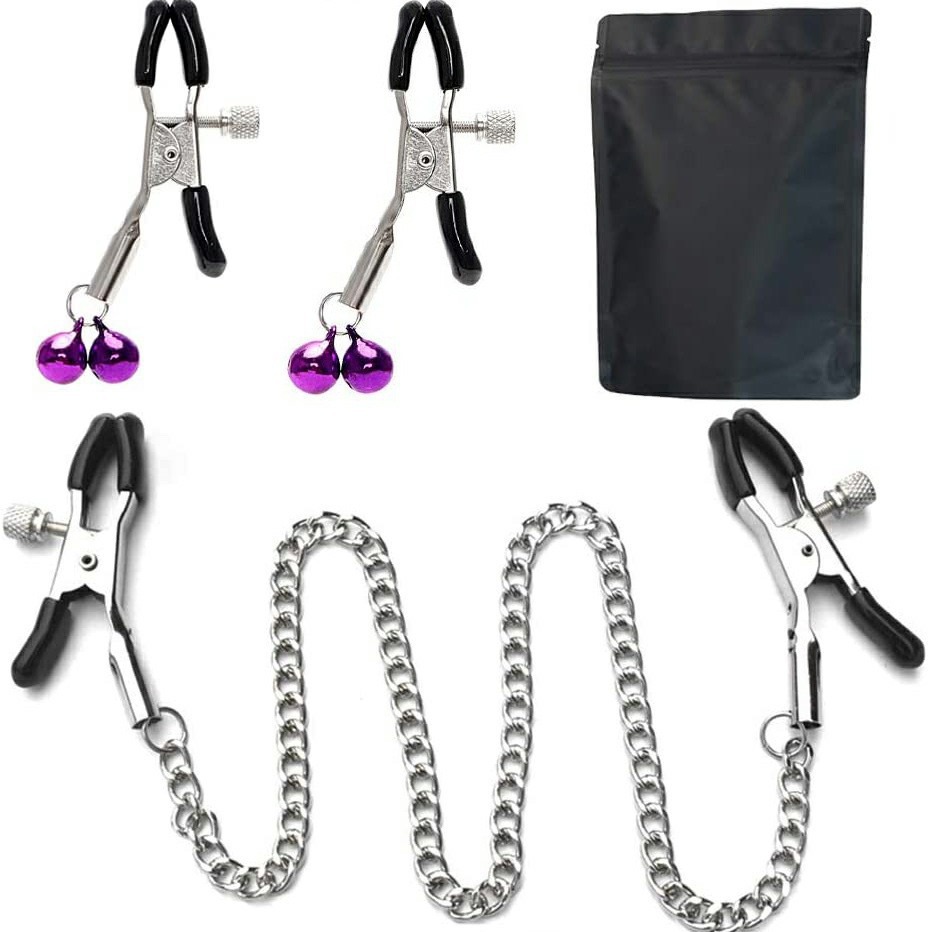 nipple clips + purple double bell bag