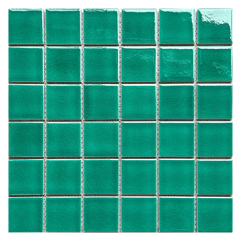 بلاط موزايك للحمام الأخضر 48x48 من الخزف الواحد المكشكش الثلجي