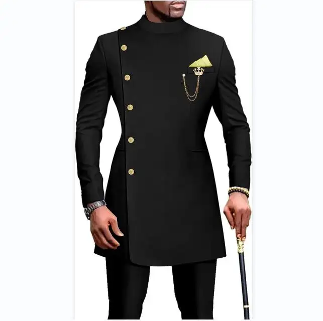 2024 diseño africano Slim Fit hombres trajes para boda novio esmoquin trajes negros mejor hombre negro fiesta de graduación Blazer pantalón MS533