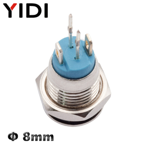 Anello alto 8mm momentaneo 4 Pin pulsante on OFF luce rossa verde blu LED illuminata in metallo interruttore a pulsante 3V 12V 220V - Product Image 3