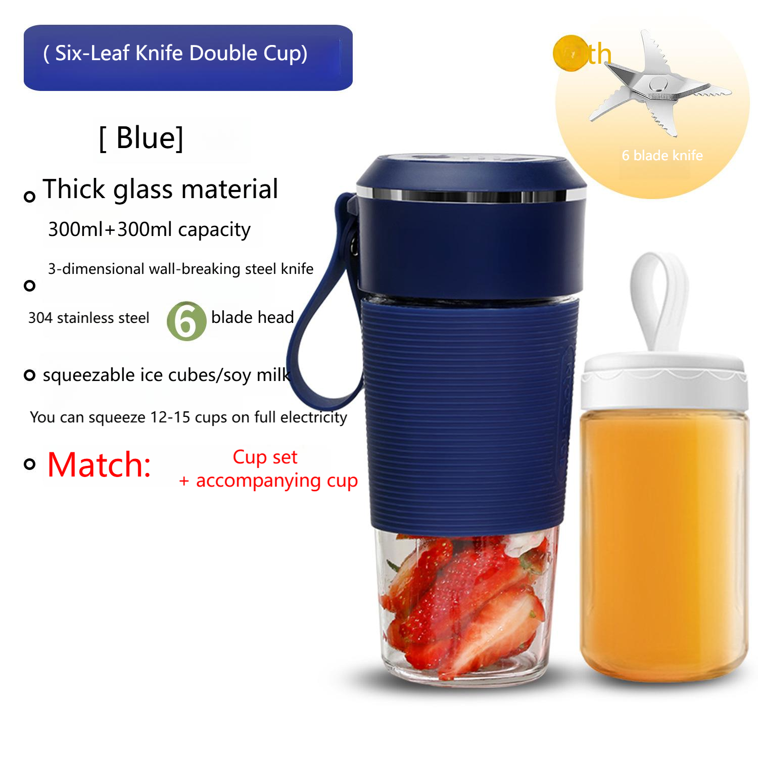 Blue - 6 blade knife + 2 cups