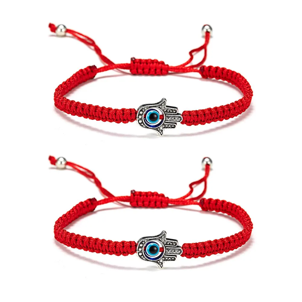 2 unids/set mal de ojo mano de Hamsa encanto pulseras para protección suerte cábala hilo rojo amuleto joyería de la amistad