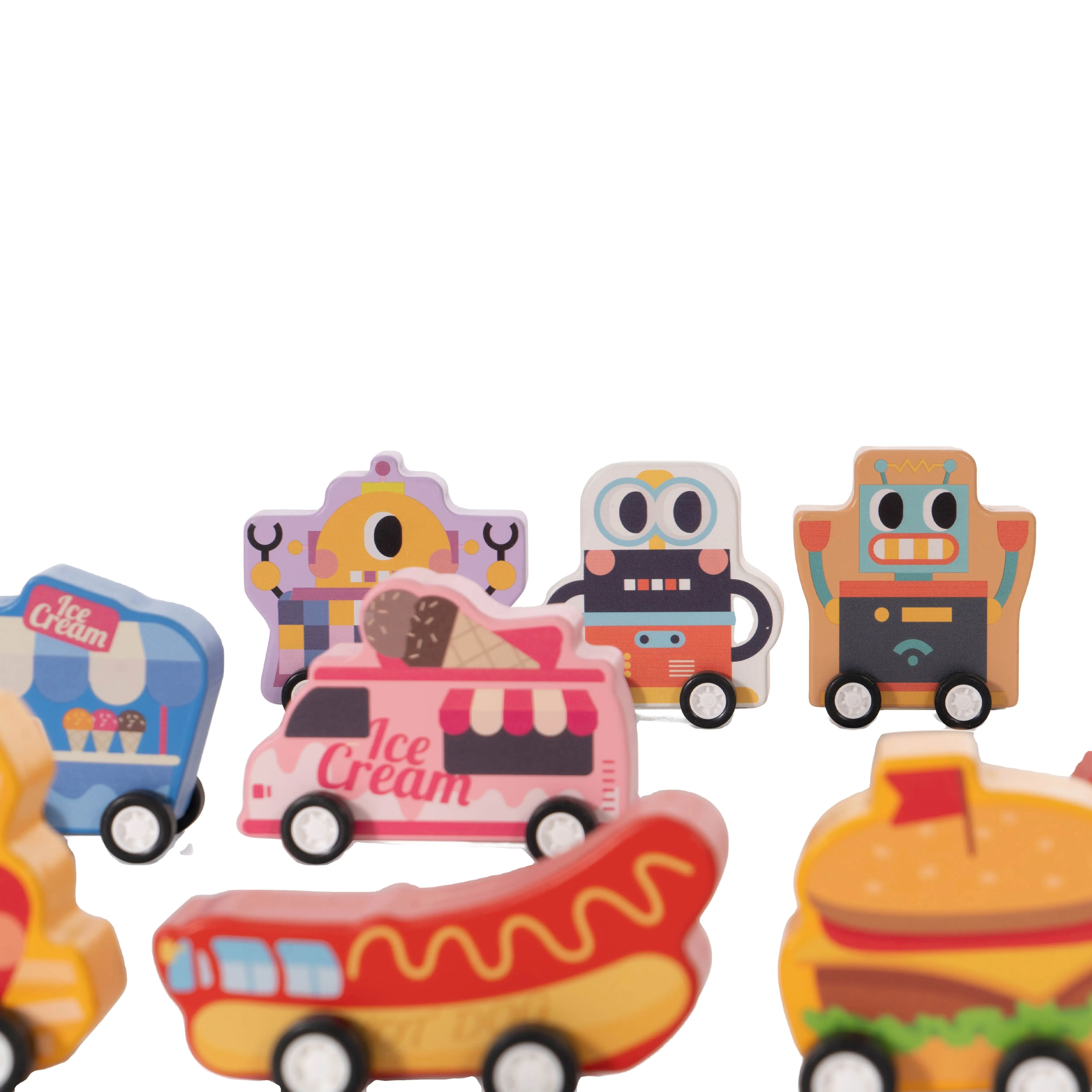 UDEAS תינוק עץ מזון מיני משוך אחורה רכב חינוך מוקדם לילדים מכונית צעצוע מצויר מעץ לפעוטות