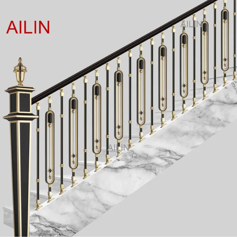 Golden railing art handrail column art commercial home metal stair railing