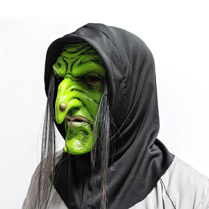 Máscara de bruja vieja de terror de Halloween con máscaras de látex de payaso aterrador con capucha cara verde nariz grande accesorios de fiesta de disfraces para mujeres mayores