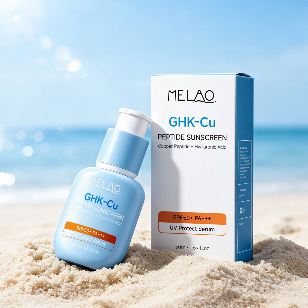 Crème solaire bleue aux peptides GHK-Cu SPF50+