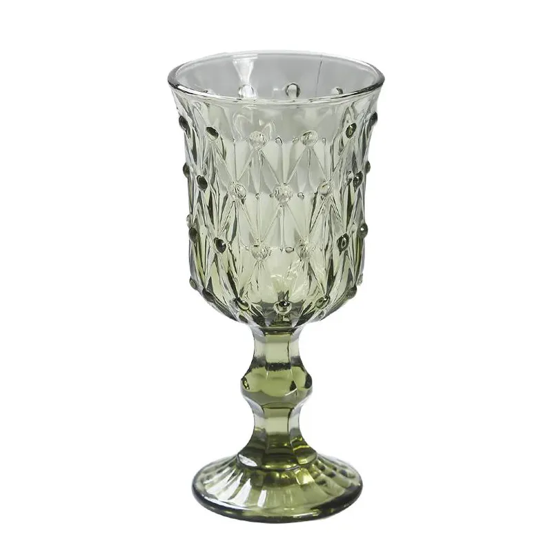 Vasos de vidrio con relieve Vintage, copas de vino tinto de color, para agua y zumo, venta al por mayor