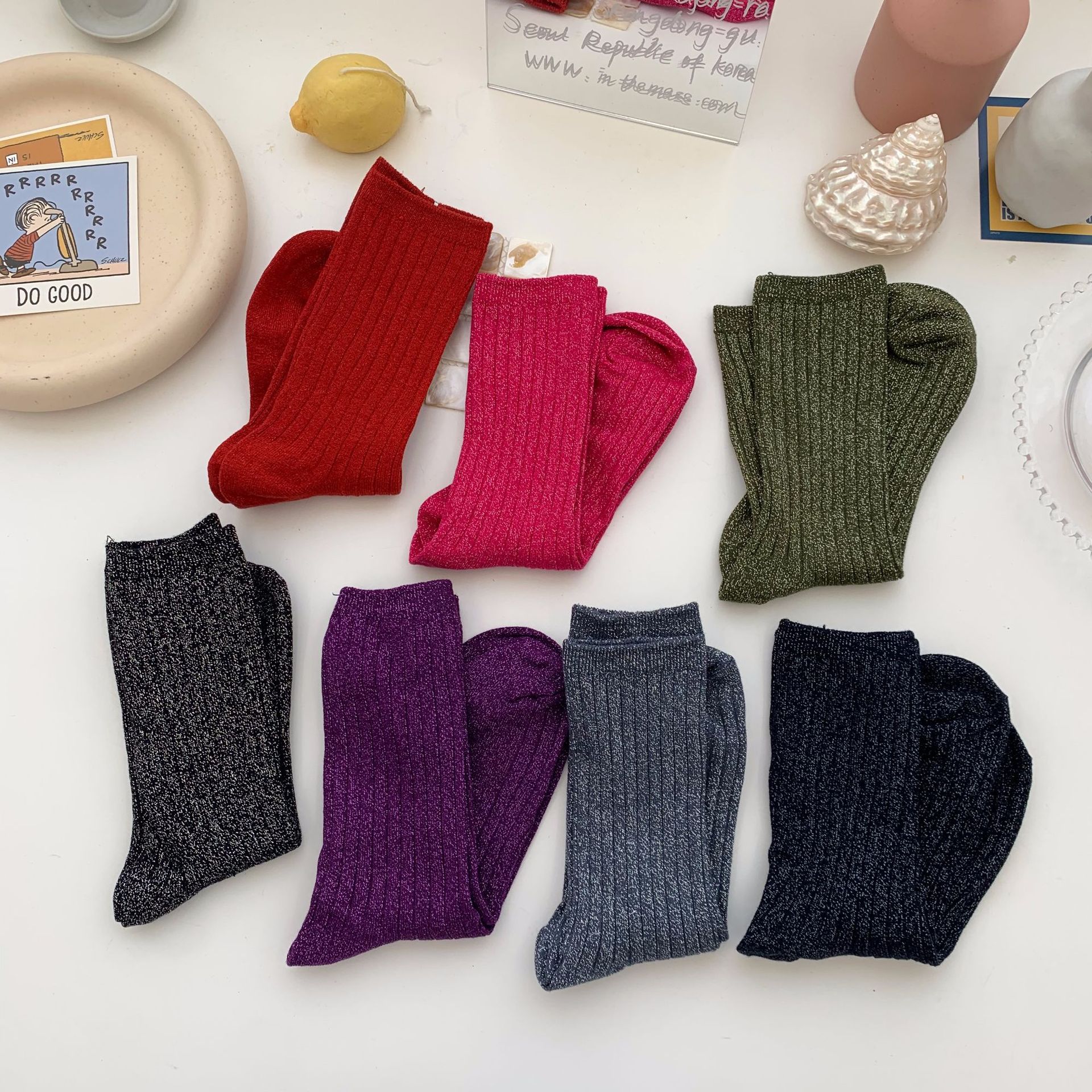 Women's long socks golden silver silk fiber knitted socks breathable glitter colored shiny fashion women socks