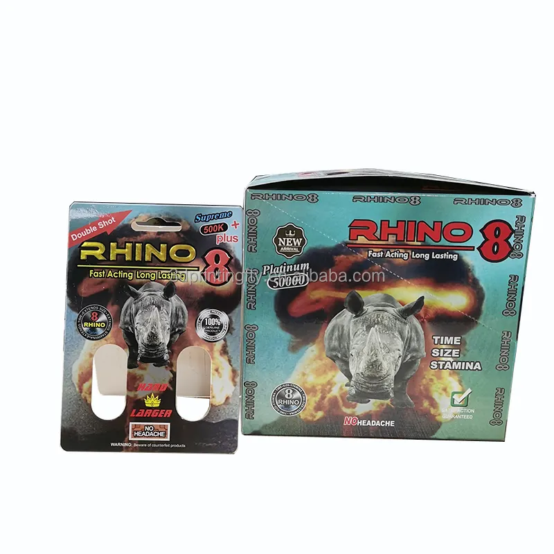 2022 Hot Rhino Pillen Penisvergroting Mannelijke Seksuele Enhancement Pillen Fles 3D Effect Kaart Display Box Verpakking