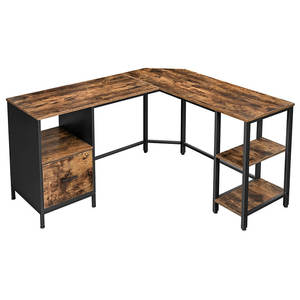 Escritorio de esquina en forma de L para ordenador, oficina en casa, mesa de madera con estantes, mesa de madera extensible para ahorrar espacio Industrial - Product Image 4