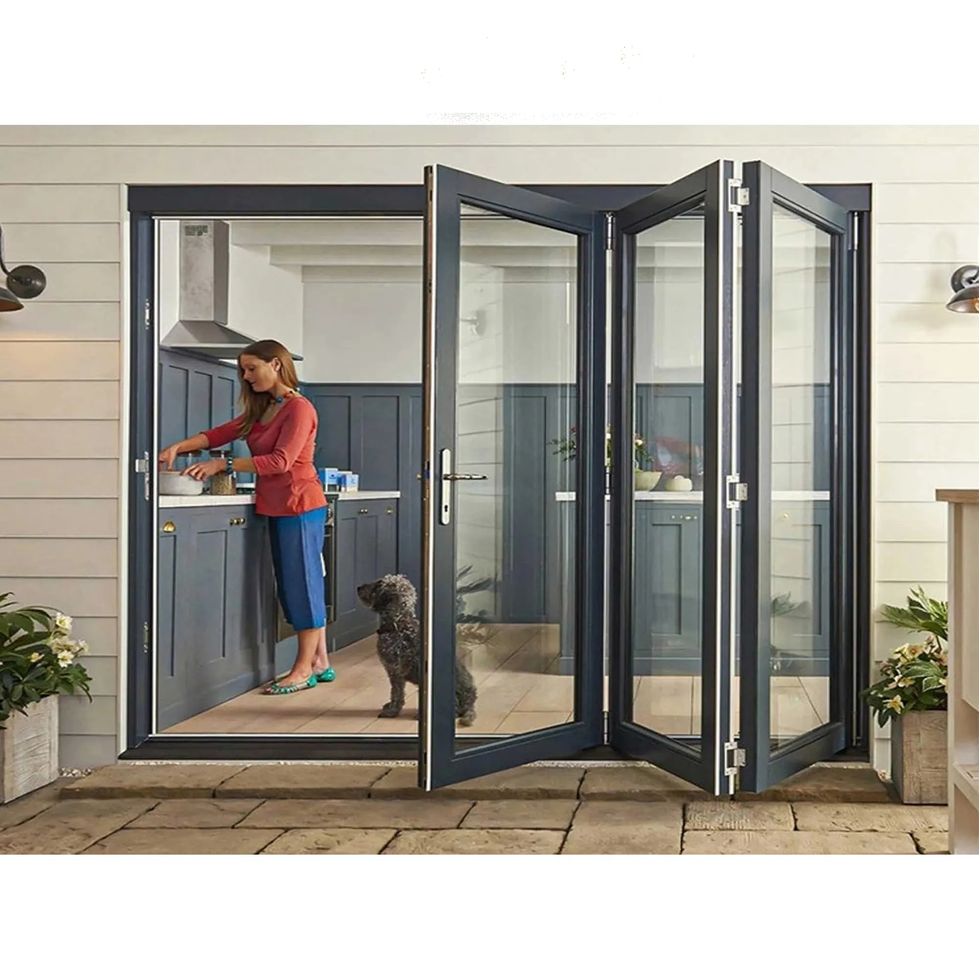 Puertas de acordeón de vidrio templado individual KDSBuilding, puertas plegables de aluminio plegables para patio