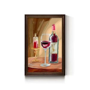 Bar Lounge Wall Art para hombres Vintage Alcohol Themed Canvas Print con Martini y botella de vino Ilustración - Product Image 1