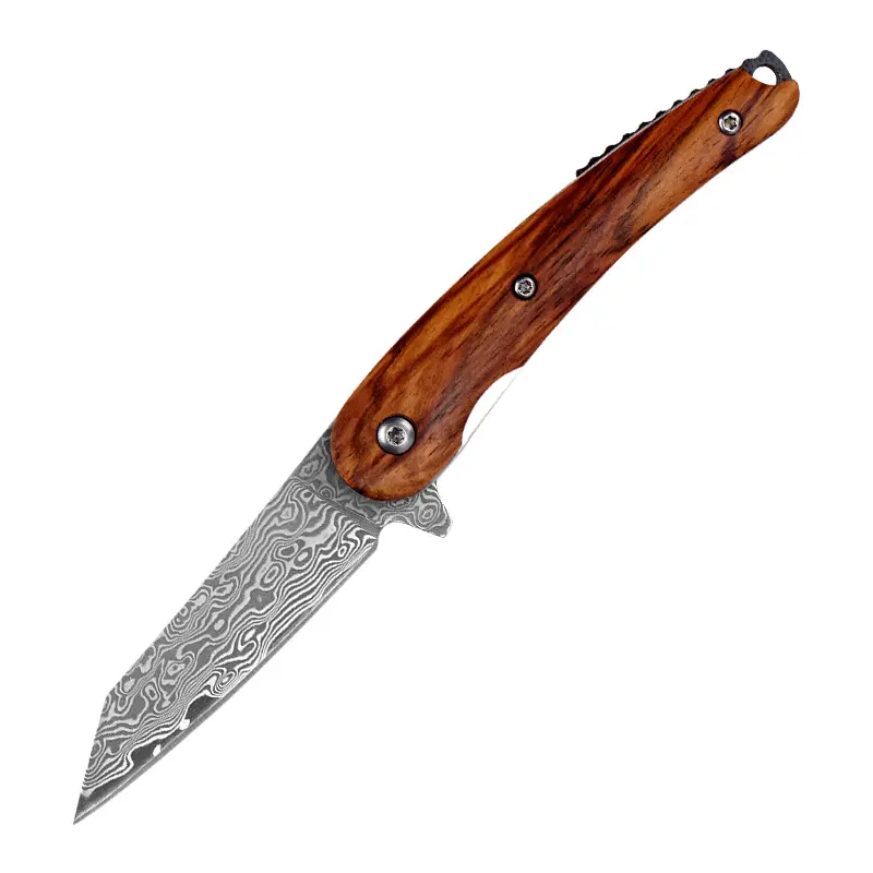 사용자 정의 수제 최고 품질 다마스커스 스틸 캠핑 칼 나무 손잡이 포켓 칼 접는 칼