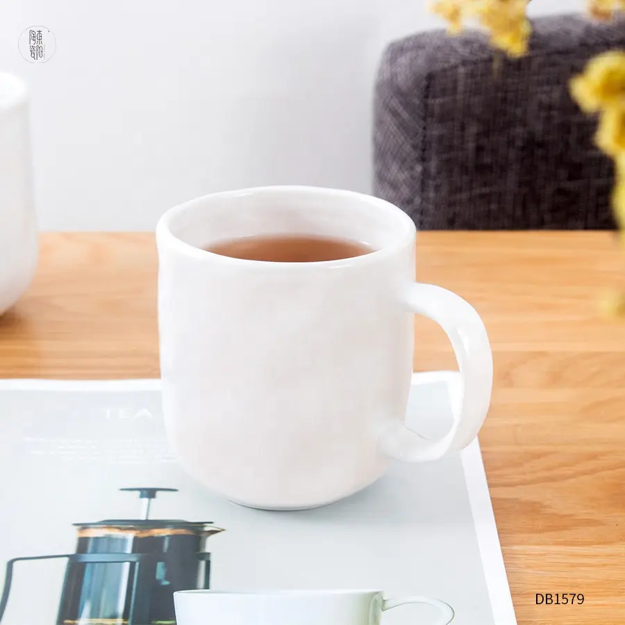 Tasse en céramique blanche unie réutilisable, de 8 à 15 oz, forme de pierre, logo personnalisé, porcelaine, cappuccino, tasse à café