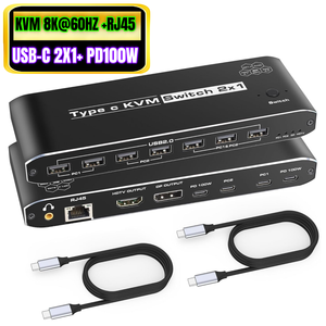 2x1 8K Thunderbolt 4 USB C <strong>KVM</strong> <strong>Switch</strong> RJ45 100W PD Charge 4K 144Hz Type C <strong>KVM</strong> <strong>Switch</strong> Switcher for 2 Computer <strong>1</strong> Monitor