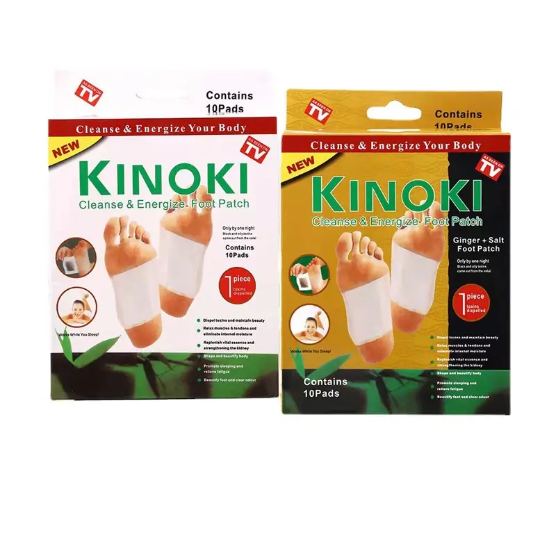 10 pezzi Per scatola piedi detergenti cuscinetti Per piedi zenzero sale Foot Patch Kinoki Cleansing Detox Foot Pads Patch