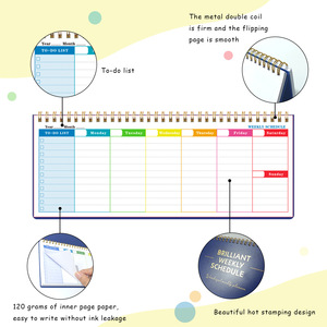 Memo portátil transfronterizo y planificador semanal con encuadernaciones de doble cable Cuaderno diario en inglés Agenda Diario Cuaderno indexado - Product Image 5
