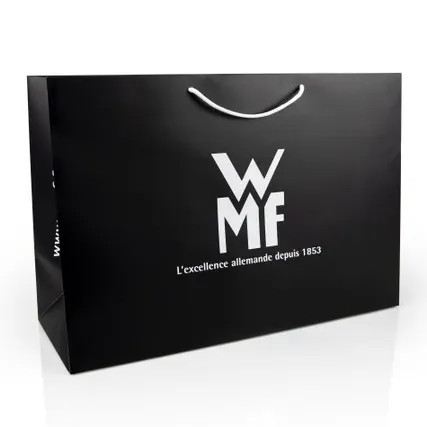 Emballage en papier noir mat avec logo personnalisé de conception libre sac en papier cadeau sac à provisions sacs en papier de luxe avec poignée en ruban